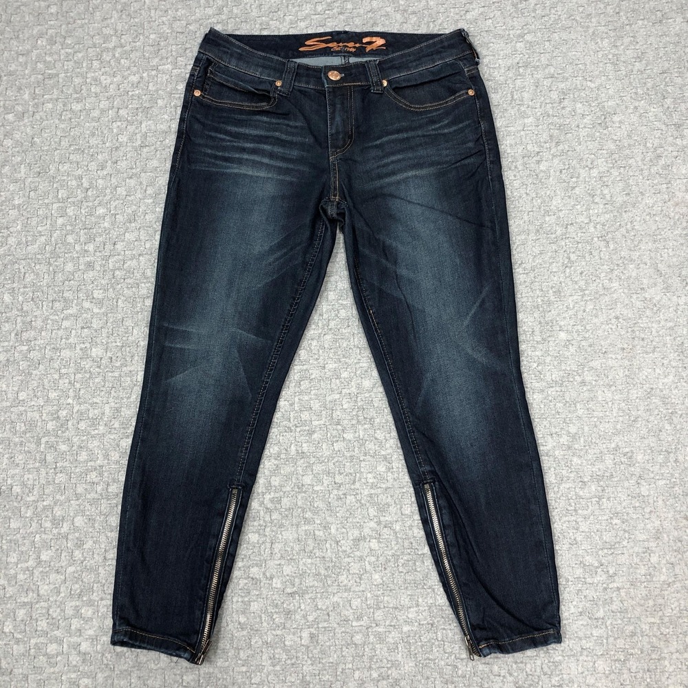 Seven7 Jegging Jeans Womens 8 Blue Dark Wash Mid Rise Stretch Ankle Zip Denim